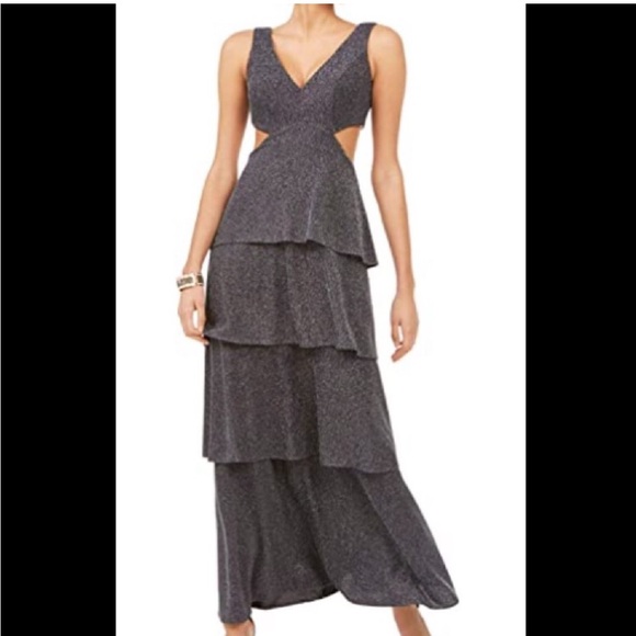 Betsy & Adam Dresses & Skirts - Betsy & Adam Gray Tiered Ruffled Gown for Wedding Guest